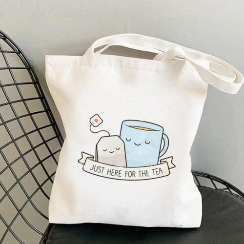 2021 Shopper Just Here For The Tea Printed Tote Bag women Harajuku shopper handbag girl Shoulder shopping bag Lady Canvas Bag
