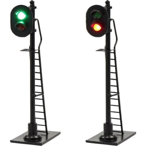 3pcs Model Railway HO Scale 1:87 2-aspects Block Signal Red Green Traffic Signals 6cm Black Post with Ladder