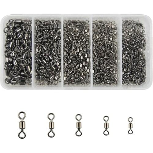 320Pcs Fishing Swivel Rolling Barrel Swivel Solid Ring Copper With Black Nickel Fishing Hook Line Connector Tackle Accessories