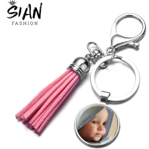 SIAN Personalized Photo Custom Keychain Mother Baby Photo/Name/Logo/Couple Gift Colorful Tassel Key Chain Charm Meaning Jewelry