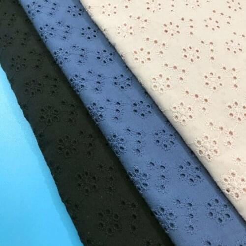 White Floral Embroidered Cloth Womens Summer Cotton Cloth Hollow Fabric3Colors