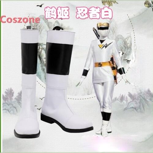 Ninja Sentai Kakuranger Tsuruhime Ninja White Cosplay Shoes Boots Halloween Costume Accessory