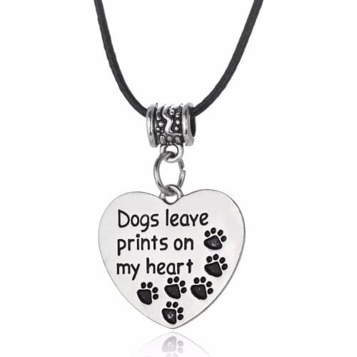 Bespmosp 24PC/Lot Wholesale Dogs Leave Prints On My Heart Love Pet Dog Cat Paws Pendant Leather Chain Necklace Charm Jewelry Hot