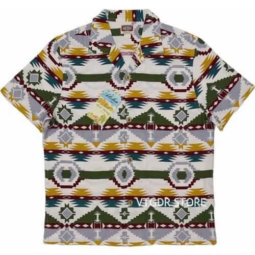 BOB DONG Indian Totem Loop Collar Shirts Summer Men Slubby C/F Short Sleeves