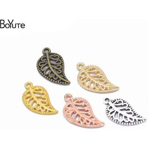 BoYuTe (200 Pieces/Lot) 9*17MM 6 Colors Zinc Alloy Hollow Mini Tree Leaf Charms Pendant Diy Jewelry Making