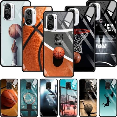 Tempered Glass Phone Case For Xiaomi Redmi Note 9s 8 10 k30 k40 Pro Plus 9 7 8t 9a 9t 10s Coque Smartphone Basketball Basket