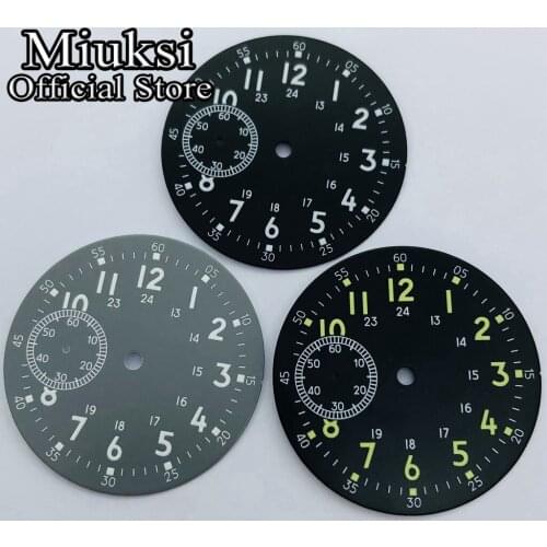 Miuksi 38.9mm black sterile watch dial luminous marks dial fit ETA 6497 or Sea gull st36 movement