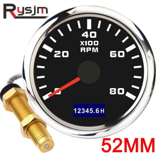 52mm Tachometer Sensor Hour Meter 3K-8K RPM Waterproof Hourmeter Gauge Lcd Display With Red Backlight For Marine Car Boat Yacht