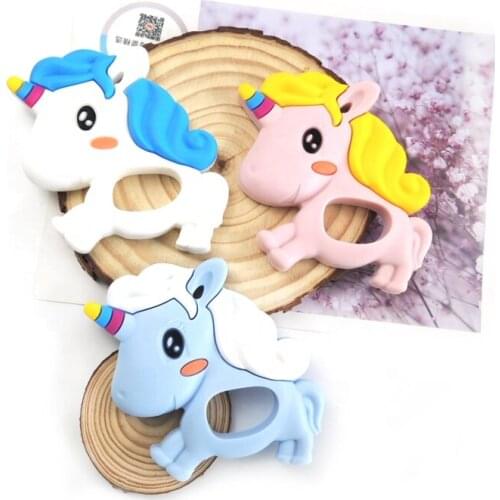 Baby unicorn silicone teether soft gel infant teething Newborn Wooden Sensory Toys baby teether