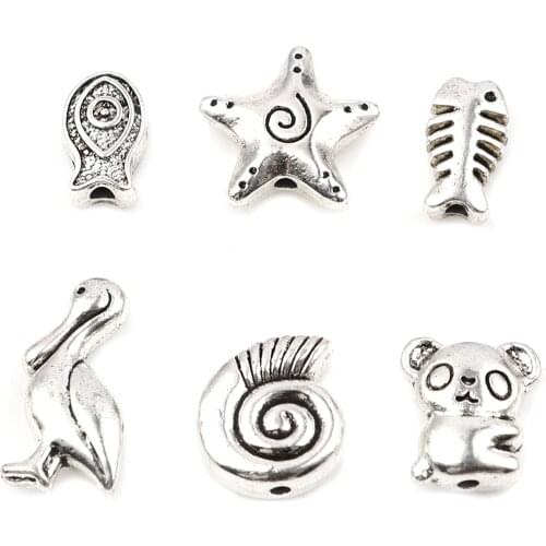 DoreenBeads Hanmade Metal Spacer Beads Antique Silver Color Fish Shell Bird Loose Beads DIY Making Necklace Bracelets Jewelry