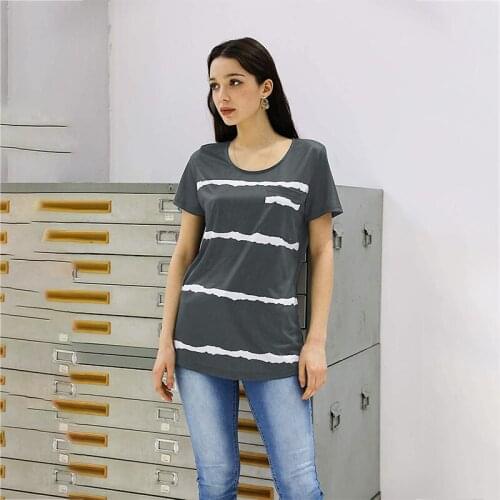 Cotton Plus Size O-neck Casual Wave Printed Tee Shirts Women Summer Y2K Clothes Short Sleeve Striped Tshirt Harajuku T-shirts