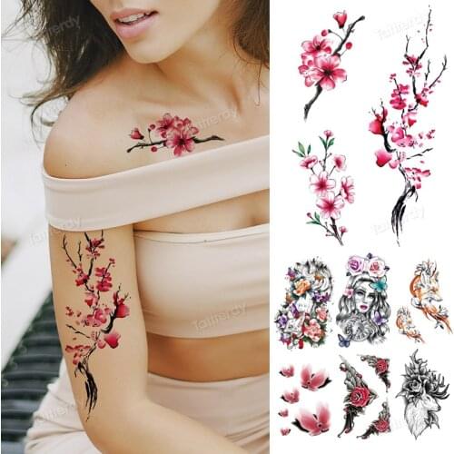 Fake tattoo flower sleeve arm breast tattoo sticker lotus rose blossom watercolor tattoo leg underboob sexy body art waterproof