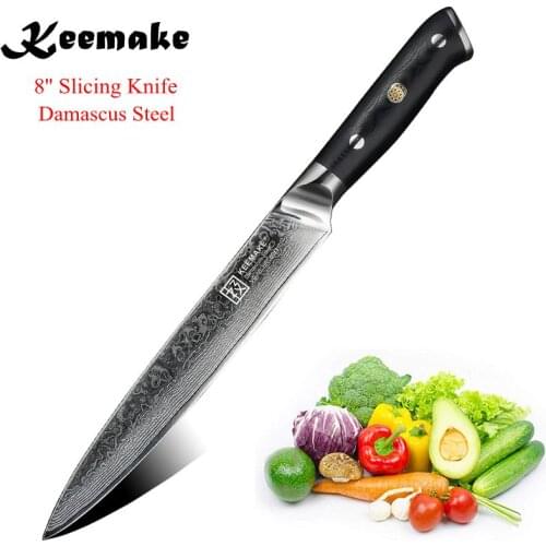 KEEMAKE 8'' Slicing Knife Japanese Damascus VG10 Steel Sharp Blade Kitchen Knives High Quality Meat Chef Cutter Tools G10 Handle