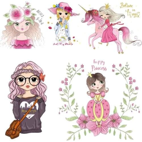 Beautiful Girls Thermal Stickers Cute Heat Vinyl Transfer For Clothing Iron On Princess Transfers For Clothes Appliques Diy