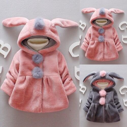 Baby Girls Jacket Children Kids Girls Venonat Rabbit Ears Hooded Keep Warm Coat Jacket Clothes Kids Outerwear Infant Clothing