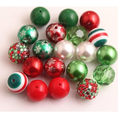 Kwoi vita AM-016 Christmas Color Custom Design Mix Acrylic beads for Kids Chunky beaded Necklace Jewelry 20mm 50pcs A lot