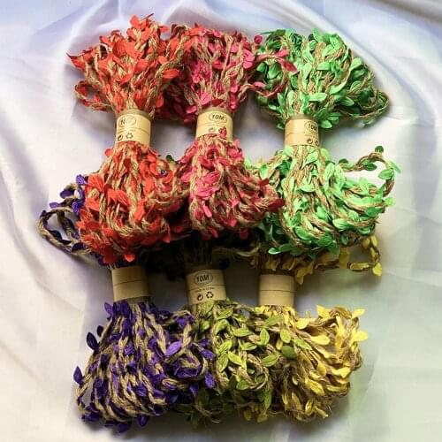 10M Green Leaf Ribbon Braided hemp rope Vine with Artificial Leaves for Decor Wedding christmas Decor DIY Wreath Wraping Craft