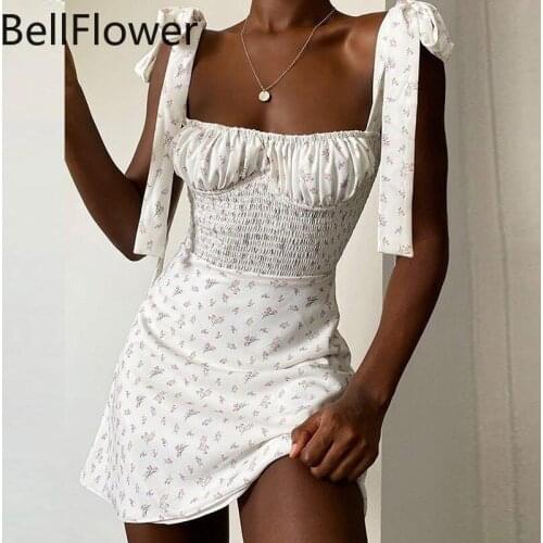 Print Mini Dress Summer Women 2021 New A-LINE Sleeveless Pullover Plus Size Dress Elegant Casual Belt Floral White Dresses