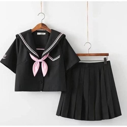 2021 Summer New Japanese JK Uniform Set Pink Navy Blue Student Sailor Suit Jacket Pleated Skirt Middle High School Uniforms Suit