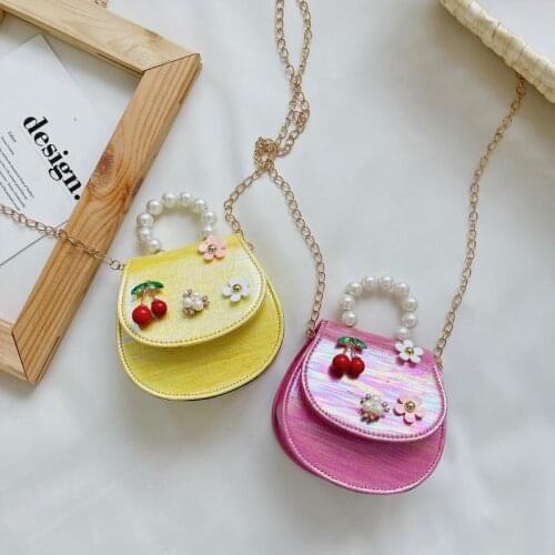 Little Girls' Small Coin Purse Handbags Cute Pearl Chain Children Mini Shoulder Crossbody Bags Princess Accessories Wallet Pouch