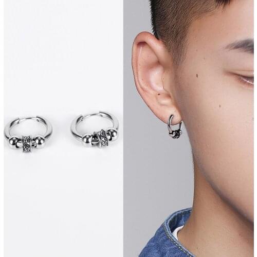 Minimalist stainless steel three beads hoop earrings for women men 2020 punk kpop jewelry accessories christmas gifts wholesale