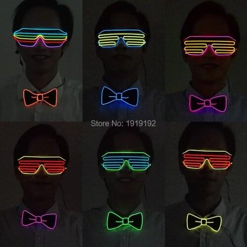 Fashion Hot Sale Set Flashing LED Glasses + LED Bow Tie Glow in dark Night Club Carnival Glow Party Supplies For Holiday DIY Dec