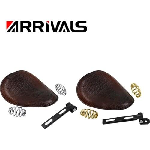 Motorcycle Retro Brown Crocodile Leather Solo Seat+Spring Custom Chopper Bobber Leather Saddle Seat Universal