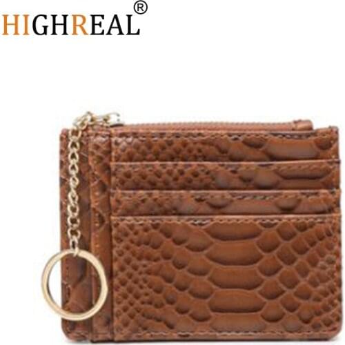 HIGHREAL Men Leather Card Holder Wallet Crocodile Pattern Leather Slim Wallet Women Fashion Coin Purse Holder