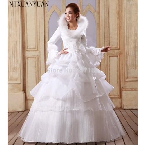 New Paragraph 2019 Winter Neat Long Sleeve Add Cotton Thickening Winter Bride Winter Clothing Wedding dress warm