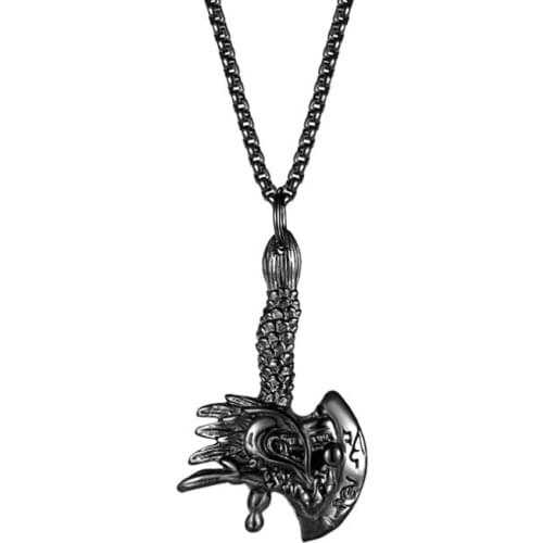 Stainless Steel Hip Hop Men Punk Rock Black Axe Dragon Pendant Necklace Street Dance Jewelry Gift For Him with Chain