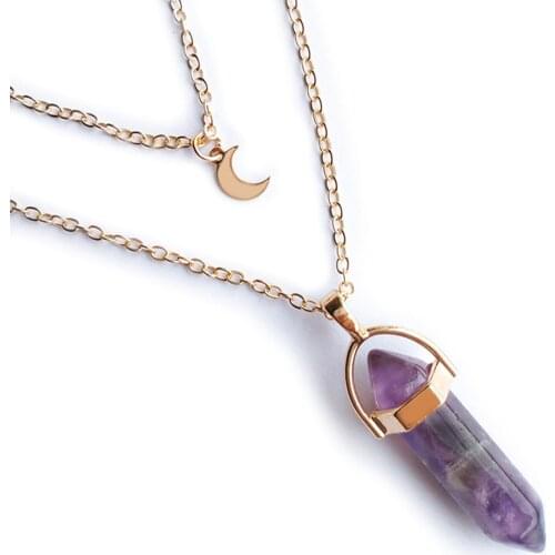 Silver Plated Natural Quartz Crystal Hexagonal Chakra Healing Point Pendulum Stone Pendant Necklace Jewelry Accessories