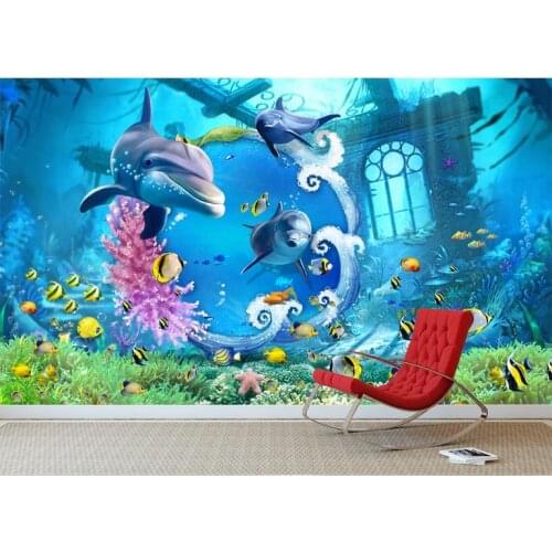 Custom 3d photo wallpaper 3d wall mural wallpaper mural Marine life shark fish waves background wall murals living room