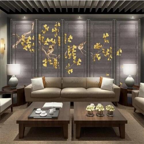 Custom wallpaper 3d murals Chinese hand-painted ginkgo flower bird pattern modern TV background wall painting mural 3d wallpaper