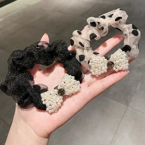 Pearl Bowknot Large Intestine Hair Rope Retro Fashion Hair Rope Female Ins Fat Intestine Rubber Band Hair Rope Hair Accessories