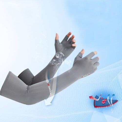 Five-fingers Ice Arm Sleeves Sun Protective Breathable 50CM Arm Warmer Outdoor Sport Riding Running Cool Silk Arm Sleeve