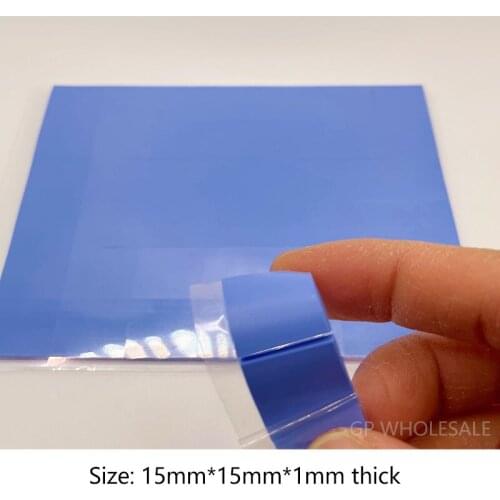 100 pcs/lot) 15*15mm Thickness=1mm Blue Silicone thermal pads, Widely used in tablet motherboard chip cooling