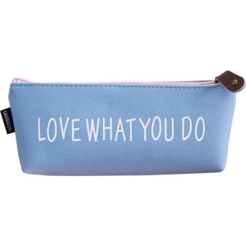 Student Zipper Letter Pattern Simple Faux Leather Pencil Case Pen Bag Stationery Office Pencil Cases For Stationery School Suppl
