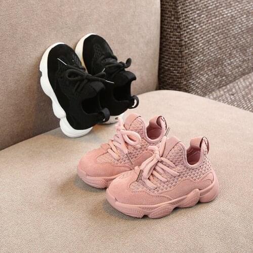 Spring Lace-up Children Sport Shoes Soft-soled Suede Casual Boys Shoes Net Cloth Breathable Girls Sneakers Child Shoes EUR 21-25