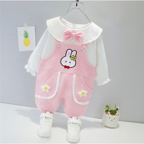 LISUNNY 2021 Spring Baby Girls Clothing Sets Toddler Infant Casual Clothes T Shirt Rabbit Overalls Children Kids Clothes