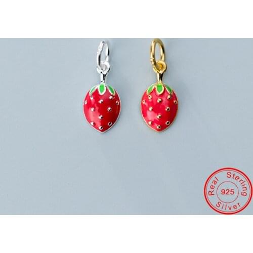 UQBing Fashion Enamel Strawberry Big Dangle Charms Silver Color Jewelry Making DIY Handmade Craft