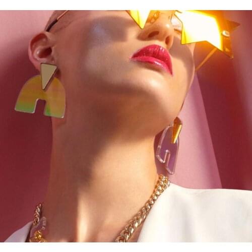 Acrylic Geometry neon statement earrings for women resin triangle round hyperbole nightclub party earrings