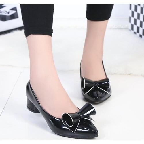 2020 Spring Womens Low heel leather Pointed toe Shoes woman high Red Bow Slip on dress Shoes zapatos mujer Female boat shoesL