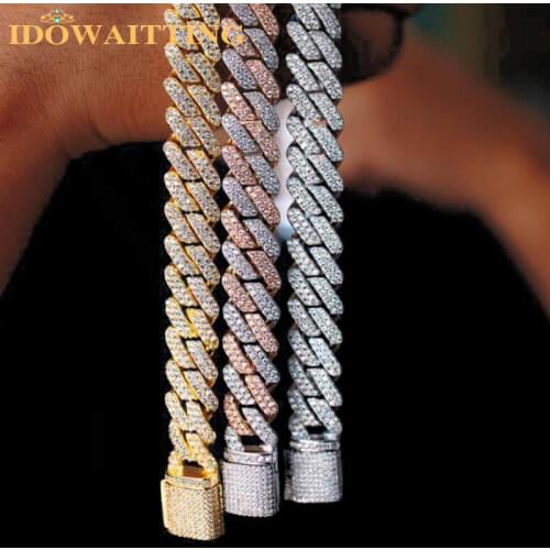 15mm White&Pink 5A Cubic Zirconia iced out bling cz Miami cuban chain Two-Tone Prong Link Choker Necklace Women mens Jewelry