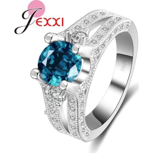 European Prong Setting Women Rings 925 Sterling Silver Bands Jewelry Round Cubic Zirconia Wedding Rings For Female Gift
