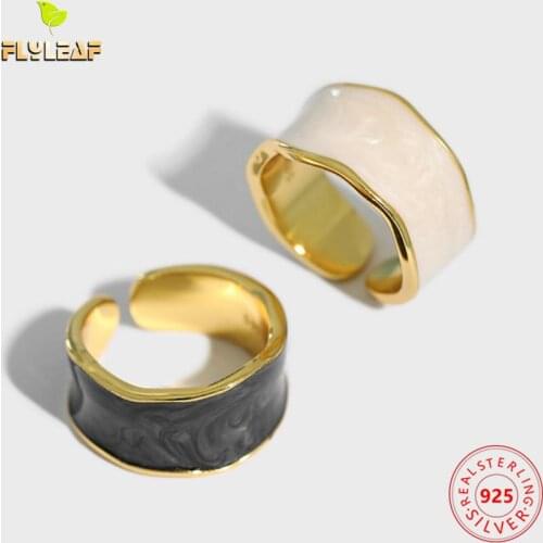 925 Sterling Silver Enamel Width Open Ring For Women Light Luxury 14k Gold Jewelry Lady Student Birthday Gift Flyleaf