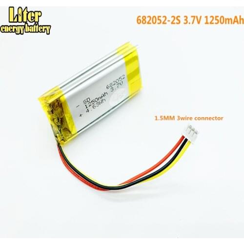 1.5MM 3wire connector 682052-2S 3.7V 1250 mAh Lithium polymer Battery For Pet GPS Hunting dog GPS DVR MP3 MP4