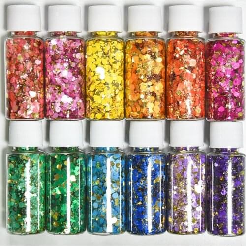 1 Bottle 20g Gilded in Gold Glitter Mix hex glitters mixed with gold dot glitter,holographic glitter,Multiple Size Mixed Glitter