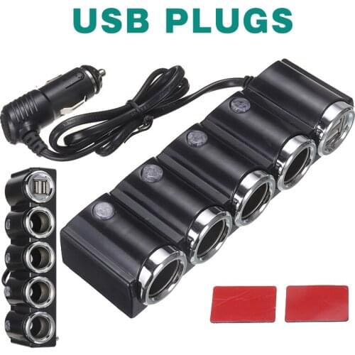 1pc DC 12V/24V USB 4 Way Multi Socket Auto Car Cigarette Lighter Splitter 2 Way USB Power Adapter Charger With Switch Charger