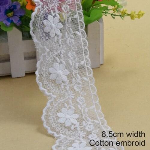 10yard 6.5cm wide white cotton embroidery lace ribbon trim DIY wedding lace garment Accessories african dolls lace applique#3069