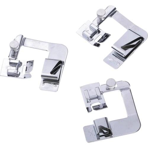 3Pcs Stainless Steel Sewing Presser Feet Rolled Hem Foot (1/2 Inch, 3/4 Inch, 1 Inch) For Most Sewing Machine